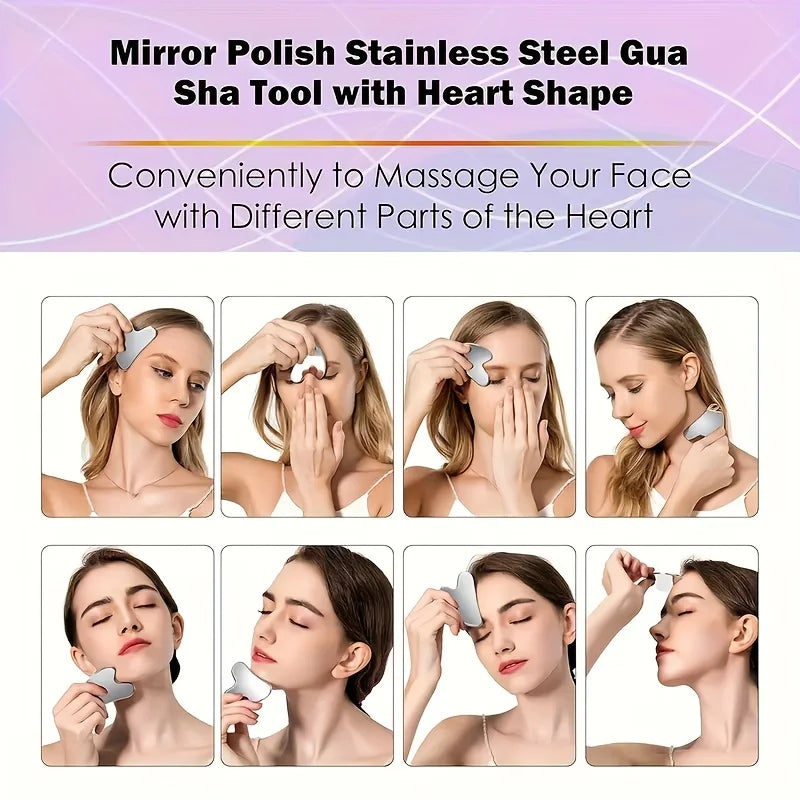 1/4 Pieces Contour Brush Scraping Board Set Women's Lymphatic Contour Facial Brush Stainless Steel Scraping Board