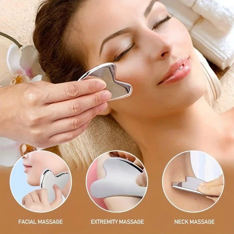 1/4 Pieces Contour Brush Scraping Board Set Women's Lymphatic Contour Facial Brush Stainless Steel Scraping Board